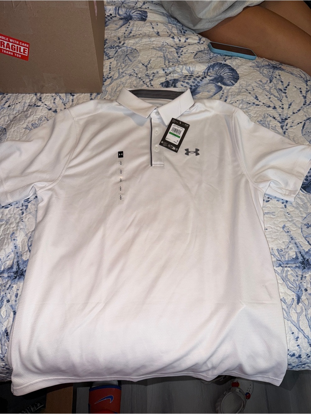 Under Armour Men’s White Performance Polo with Gray Logo